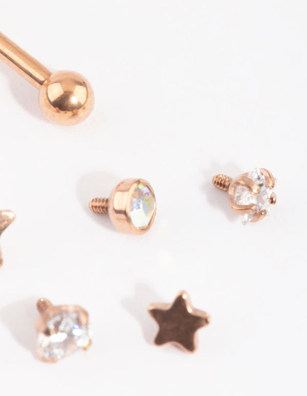 Rose Gold Plated Titanium Heart & Star Flat Back 6-Pack