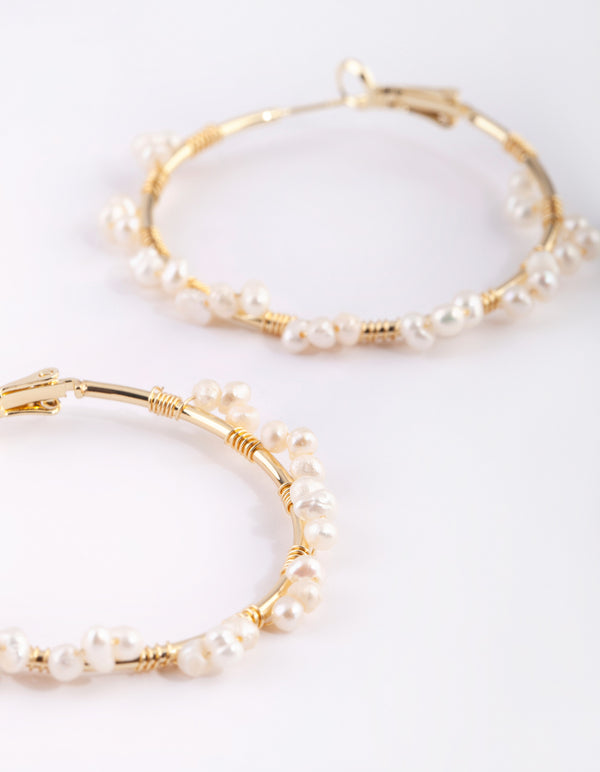 Gold Plated Hoop Earrings with Freshwater Pearls