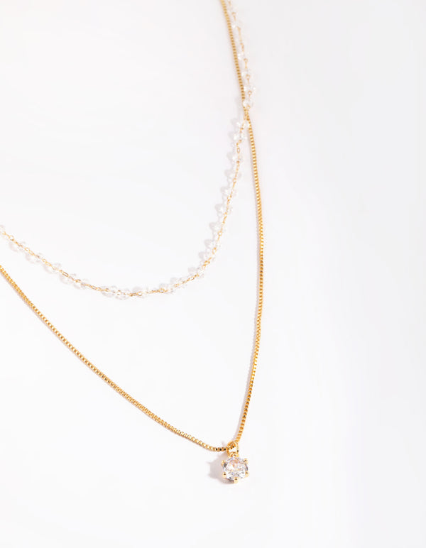 Gold Plated Necklace with Clear Stones