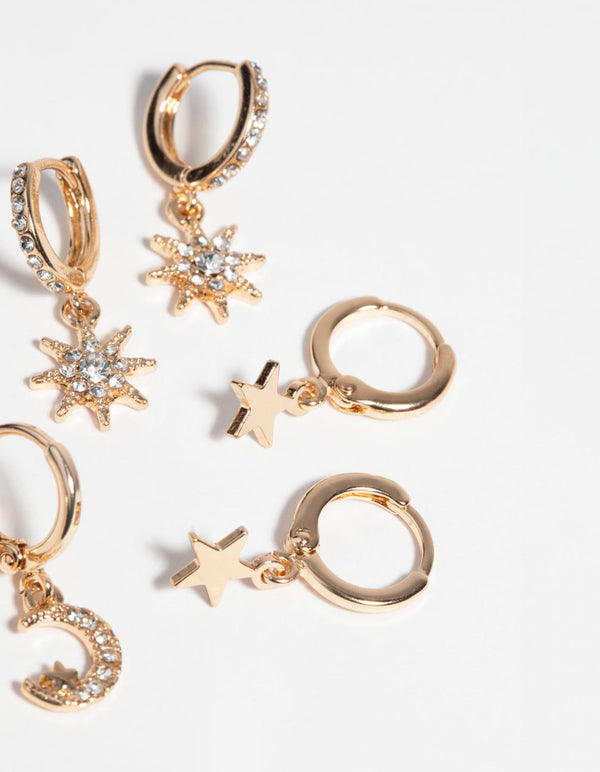 Gold Celestial Huggie Hoop Earring Pack