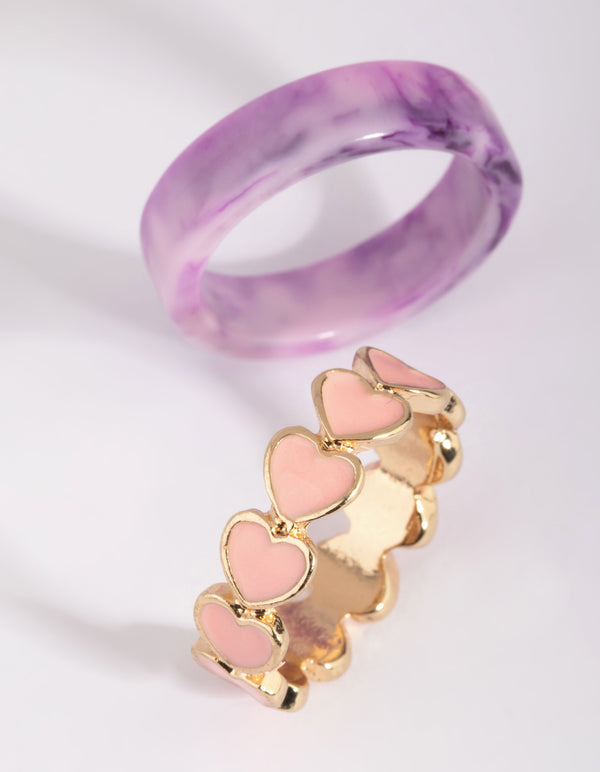 Pink Heart Plastic Ring Set