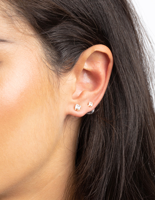 Gold Cubic Zirconia Classic Stud Earring 6-Pack