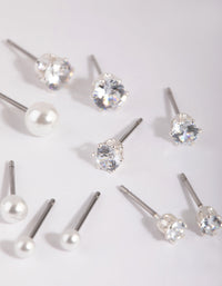 Silver Cubic Zirconia & Pearl Stud Earring 6-Pack - link has visual effect only
