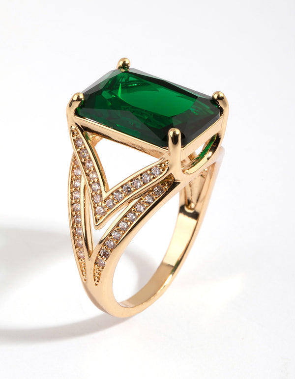 Gold Emerald Cubic Zirconia Statement Ring