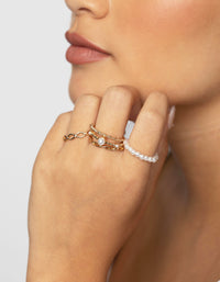 Gold Pearl & Twist Ring 5-Pack - link has visual effect only