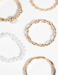 Gold Pearl & Twist Ring 5-Pack - link has visual effect only