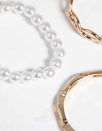 Gold Pearl & Twist Ring 5-Pack - link has visual effect only