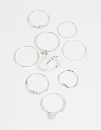 Silver Pearl & Diamante Ring 9-Pack - link has visual effect only