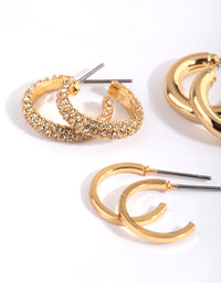 Gold Plated Diamante Hoop Earring Pack - link has visual effect only