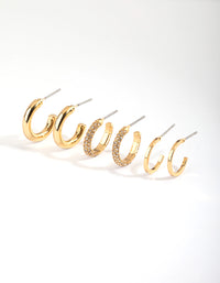 Gold Plated Diamante Hoop Earring Pack - link has visual effect only