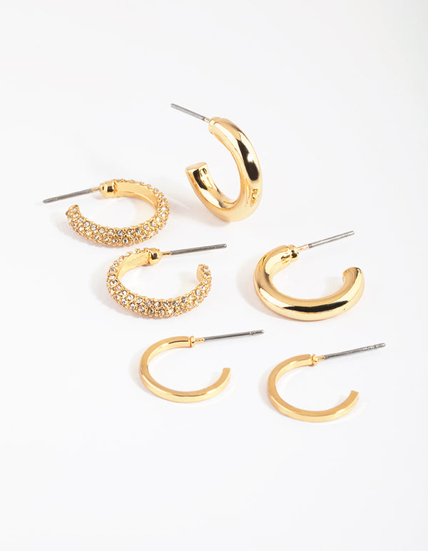 Gold Plated Diamante Hoop Earring Pack