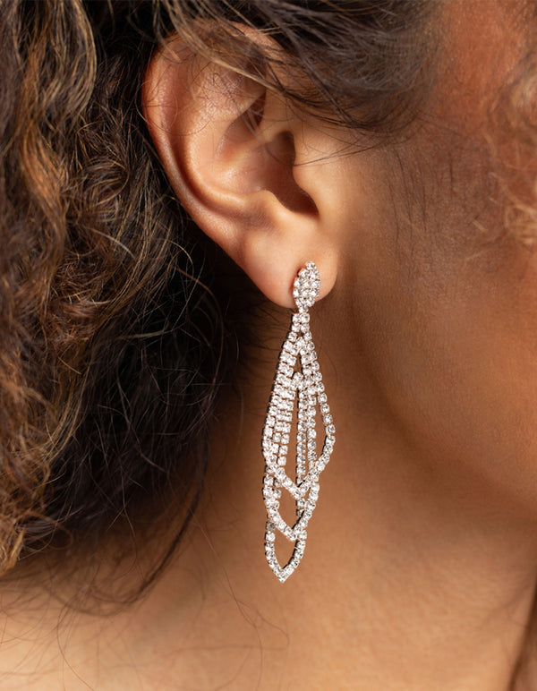 Silver Layered Geometric Chain Earrings