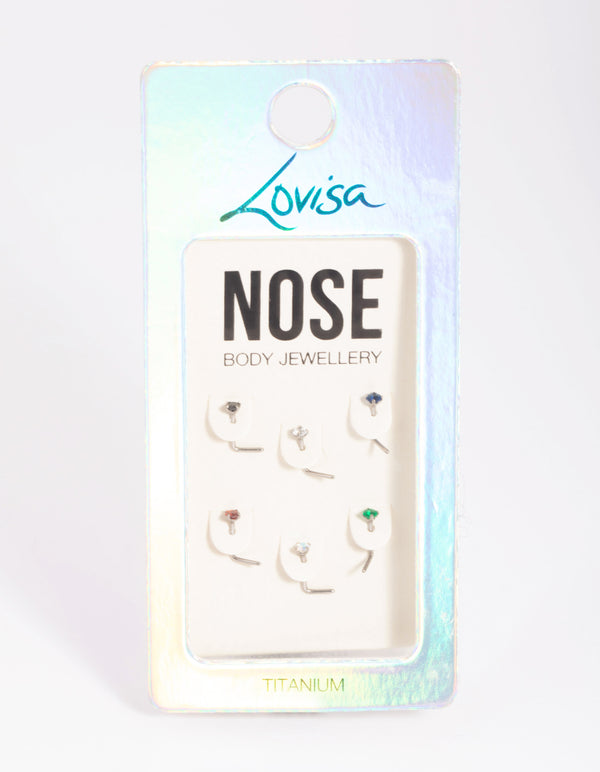 Titanium Mixed Stone Nose Stud 6-Pack