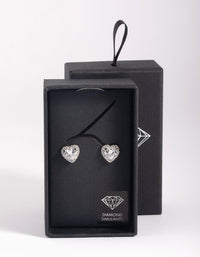 Silver Diamante Heart Stud Earrings - link has visual effect only