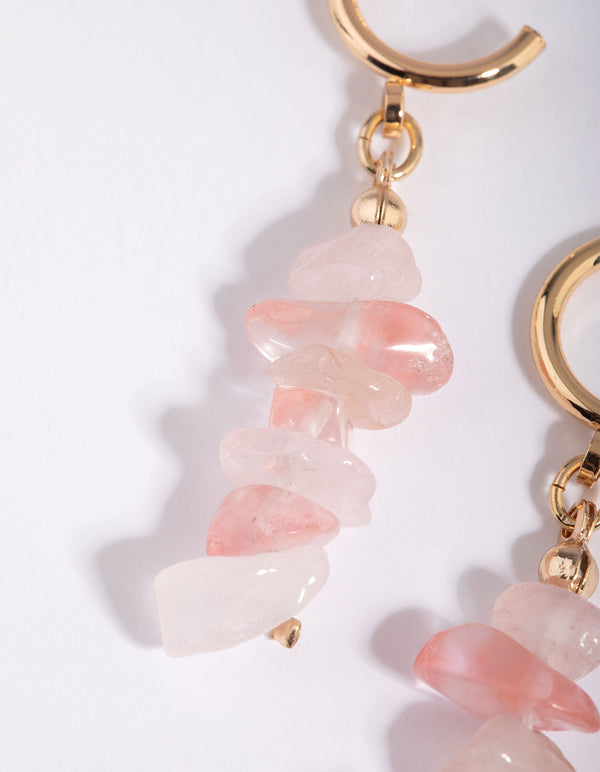 Gold & Pink Semi-Precious Drop Earrings