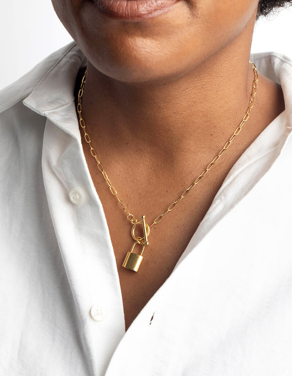 Waterproof Gold Plated Stainless Steel Padlock Fob Necklace