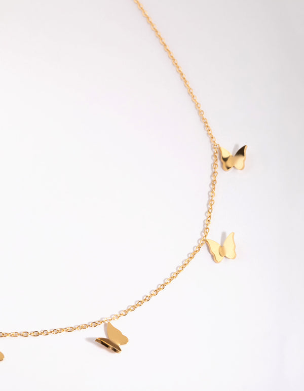 Gold Plated Stainless Steel Butterfly Charm Necklace