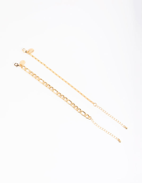 Gold Plated Mixed Chain Bracelet Set
