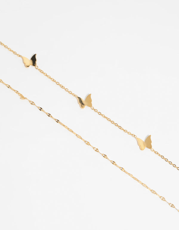 Waterproof Gold Plated Stainless Steel Butterfly Chain Bracelet Set