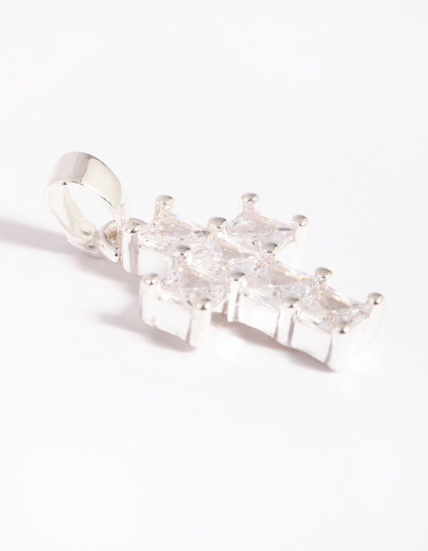 Silver Plated Cross Charm with Cubic Zirconia