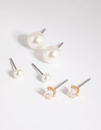 Gold Pearl & Diamante Stud Earring Pack - link has visual effect only