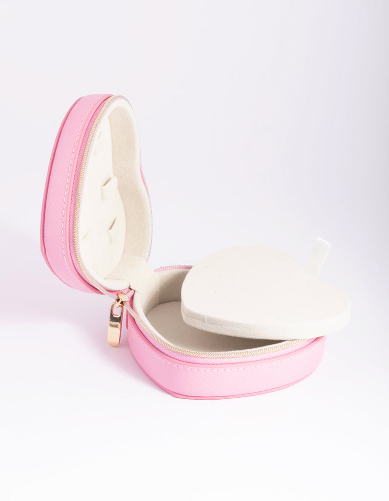 Pink Faux Leather Heart Travel Jewellery Box