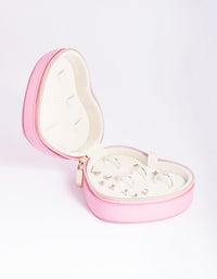 Pink Faux Leather Heart Travel Jewellery Box - link has visual effect only