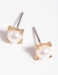 Gold Square Pearl Stud Earrings - link has visual effect only