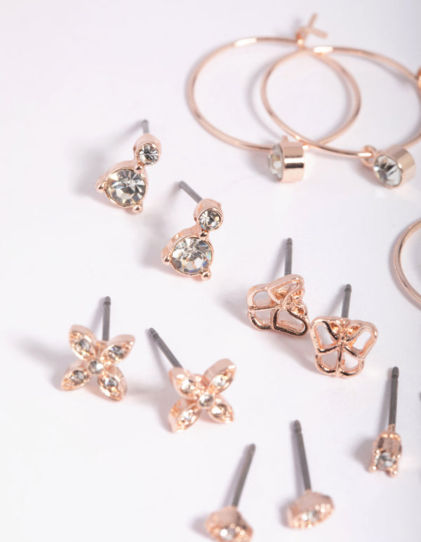 Rose Gold Dainty Garden Stud Earring 8-Pack