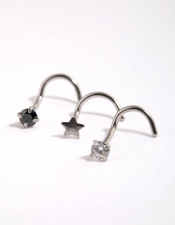 Surgical Steel Star & Diamante Nose Stud Pack