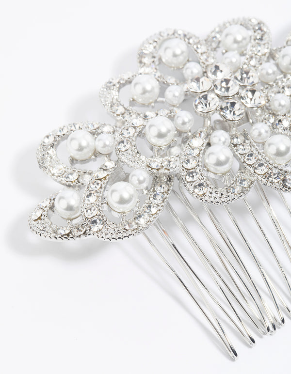Silver Pearl & Diamante Comb