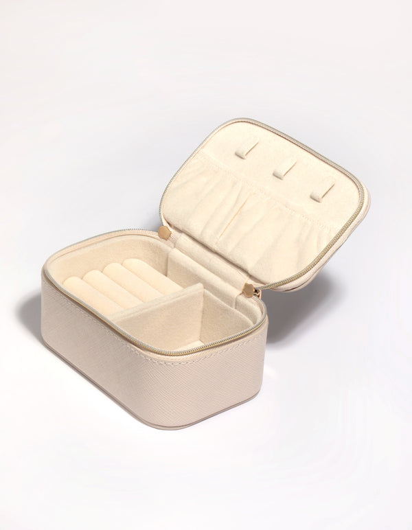 Cream Faux Leather Rectangle Jewellery Box