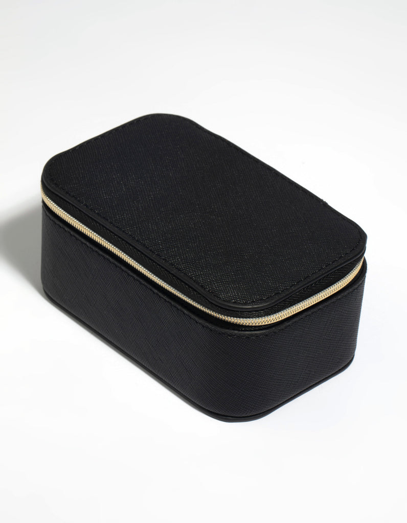 Black Faux Leather Rectangle Travel Jewellery Box