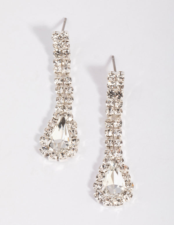 Silver Teardrop Diamante Statement Necklace & Earrings Set