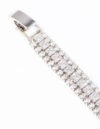 Silver Cubic Zirconia Wide Bracelet - link has visual effect only