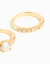 Gold Plated Cubic Zirconia Engaement Ring Set - link has visual effect only