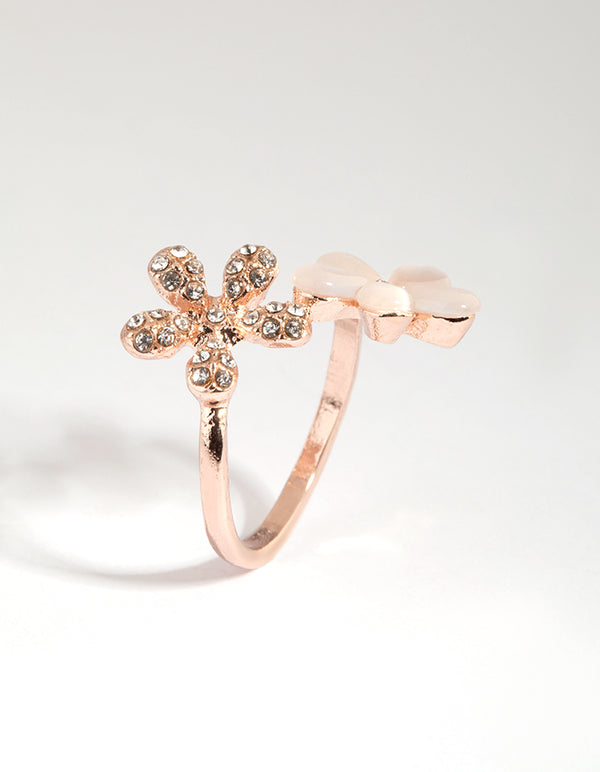 Rose Gold Diamante Flower Ring