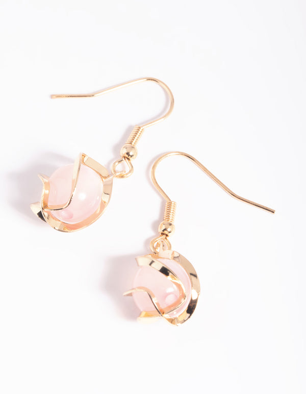Pink Beaded Drop Earrings