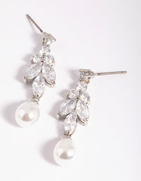 Rhodium Diamond Simulant Marquise Pearl Drop Earrings - link has visual effect only