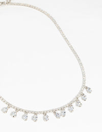 Silver Diamond Simulant Teardrop Necklace - link has visual effect only