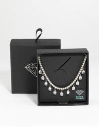 Silver Diamond Simulant Teardrop Necklace - link has visual effect only