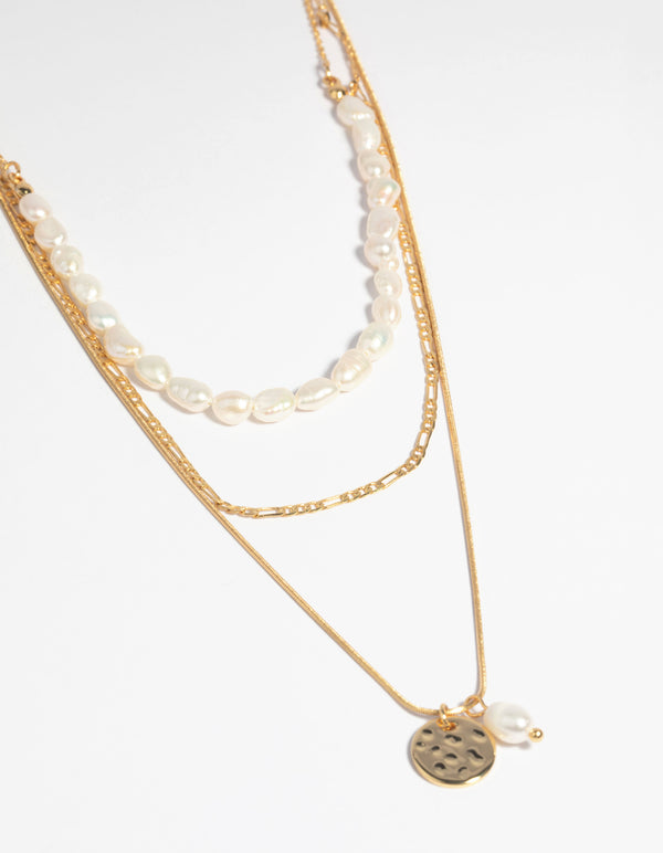 Gold Plated Freshwater Pearl Layered Necklace