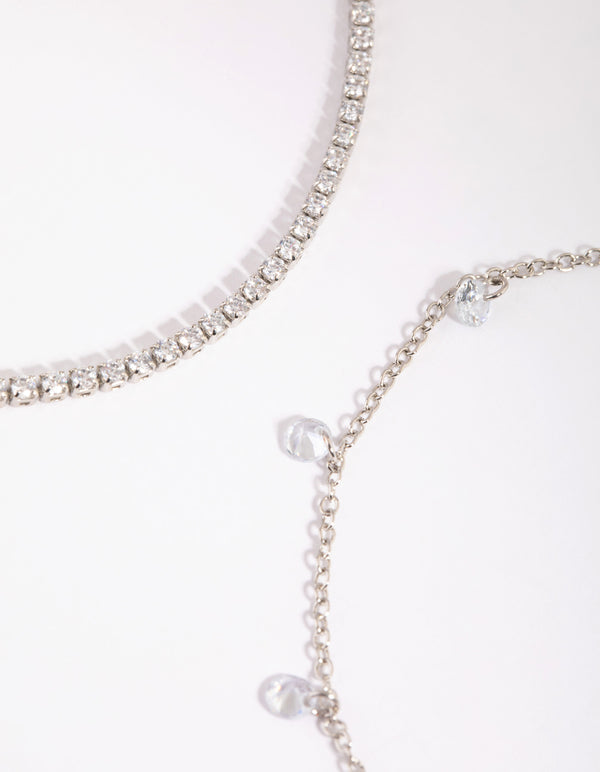 Silver Cubic Zirconia Tennis Anklet