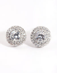 Silver Cubic Zirconia Round Halo Stud Earrings - link has visual effect only