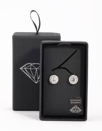 Silver Cubic Zirconia Round Halo Stud Earrings - link has visual effect only