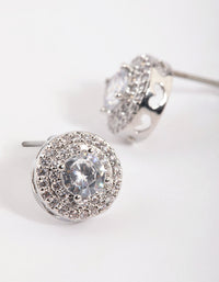 Silver Cubic Zirconia Round Halo Stud Earrings - link has visual effect only
