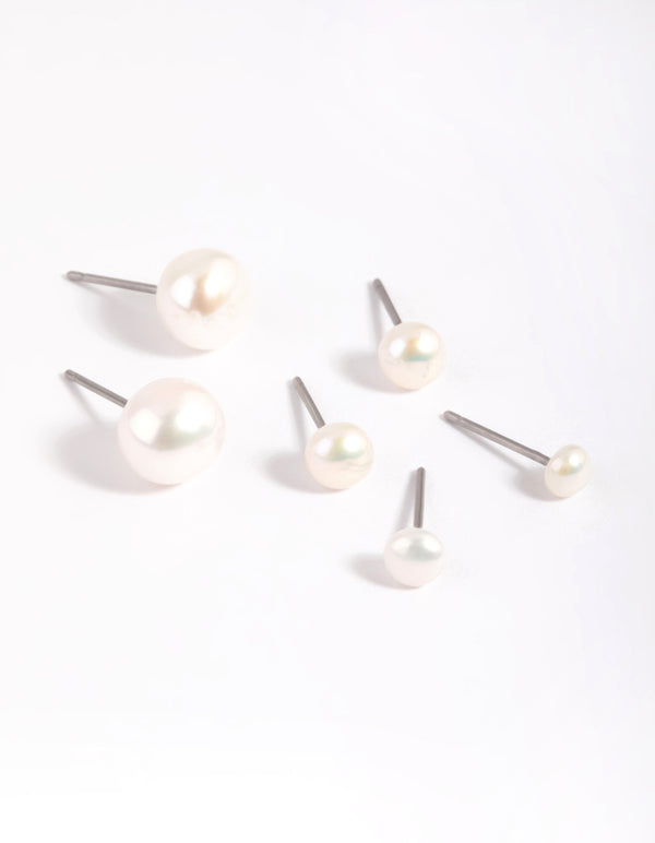 Gold Plated Ascending Pearl Earring Stack Pack
