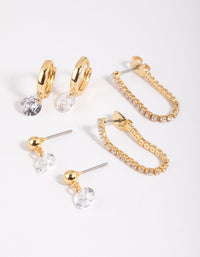 Gold Plated Cubic Zirconia Earring Stack 6-Pack - link has visual effect only