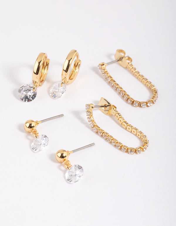 Gold Plated Cubic Zirconia Earring Stack 6-Pack