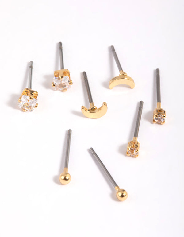 Gold Plated Cubic Zirconia Moon Earring Stack 8-Pack